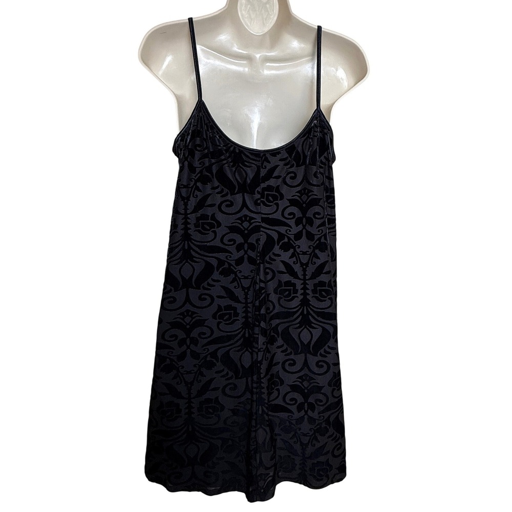 Black Velvet Burnout Slip Mini Dress Size XL Whimsygoth Dark Romantic Party - Picture 2 of 14